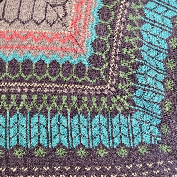 Eddie Bauer Blue Fair Isle Quarter Zip High Neck Preppy Knit Pullover Sweater - Picture 3 of 11